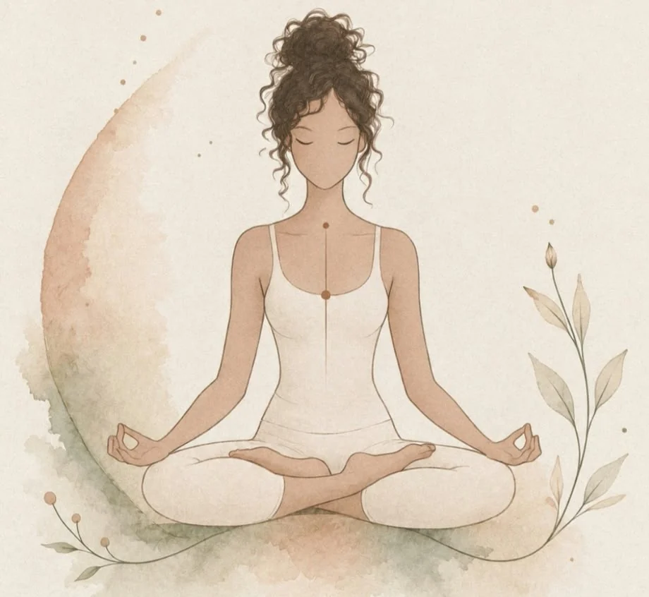 Ilustração de uma mulher em uma prática de respiração